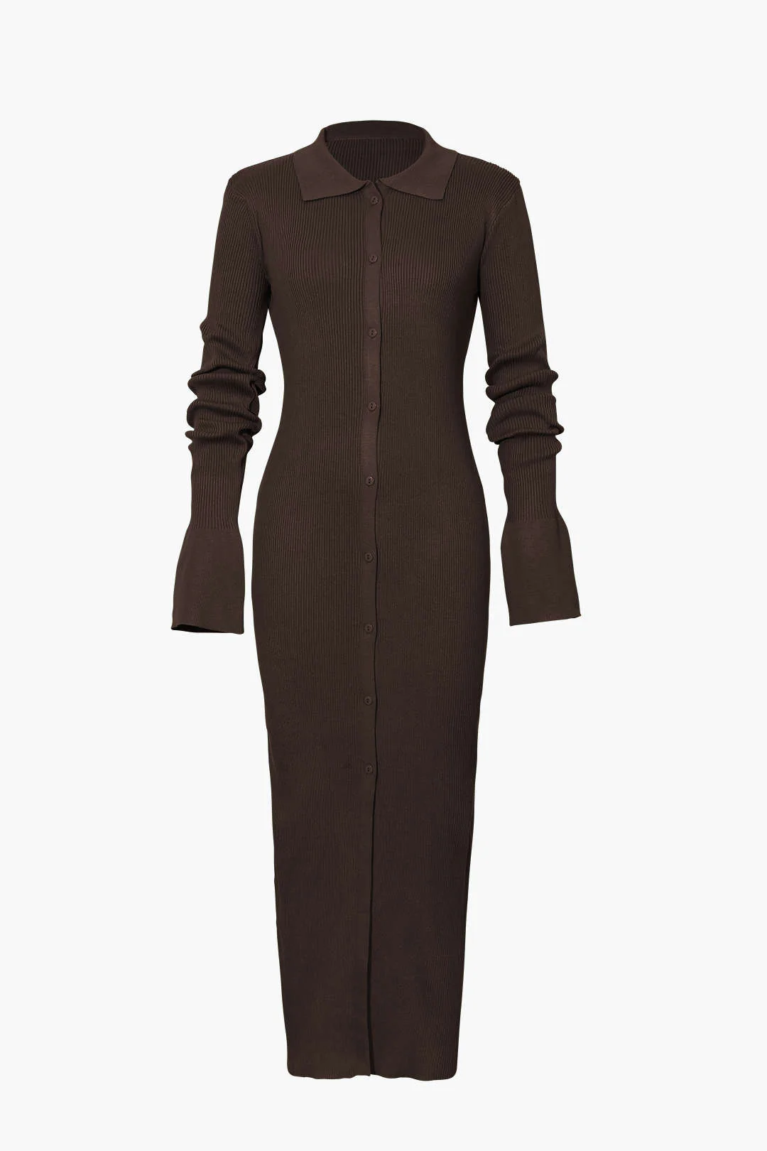 Shell Sleeve Ribbed Buttons Down Maxi Dress Mesh - Image 4
